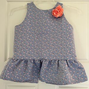 Girls Ruffle Hem Top- Janie and Jack Size 8- Blue and Coral Floral